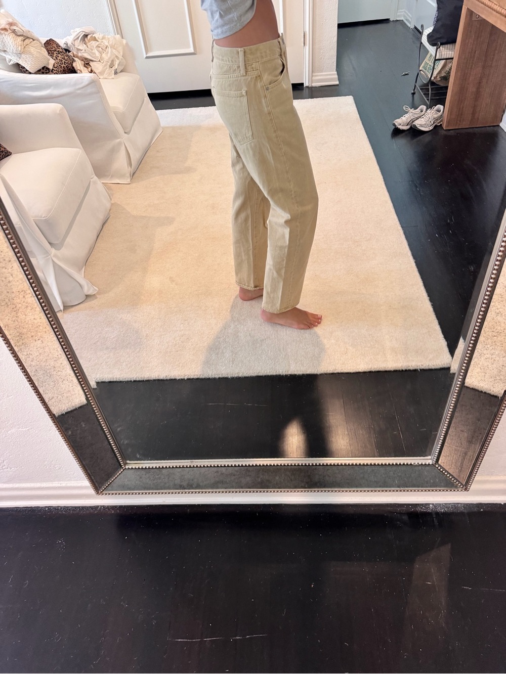 pistola Straight Leg Jeans in Light Olive - Picture 4 of 14